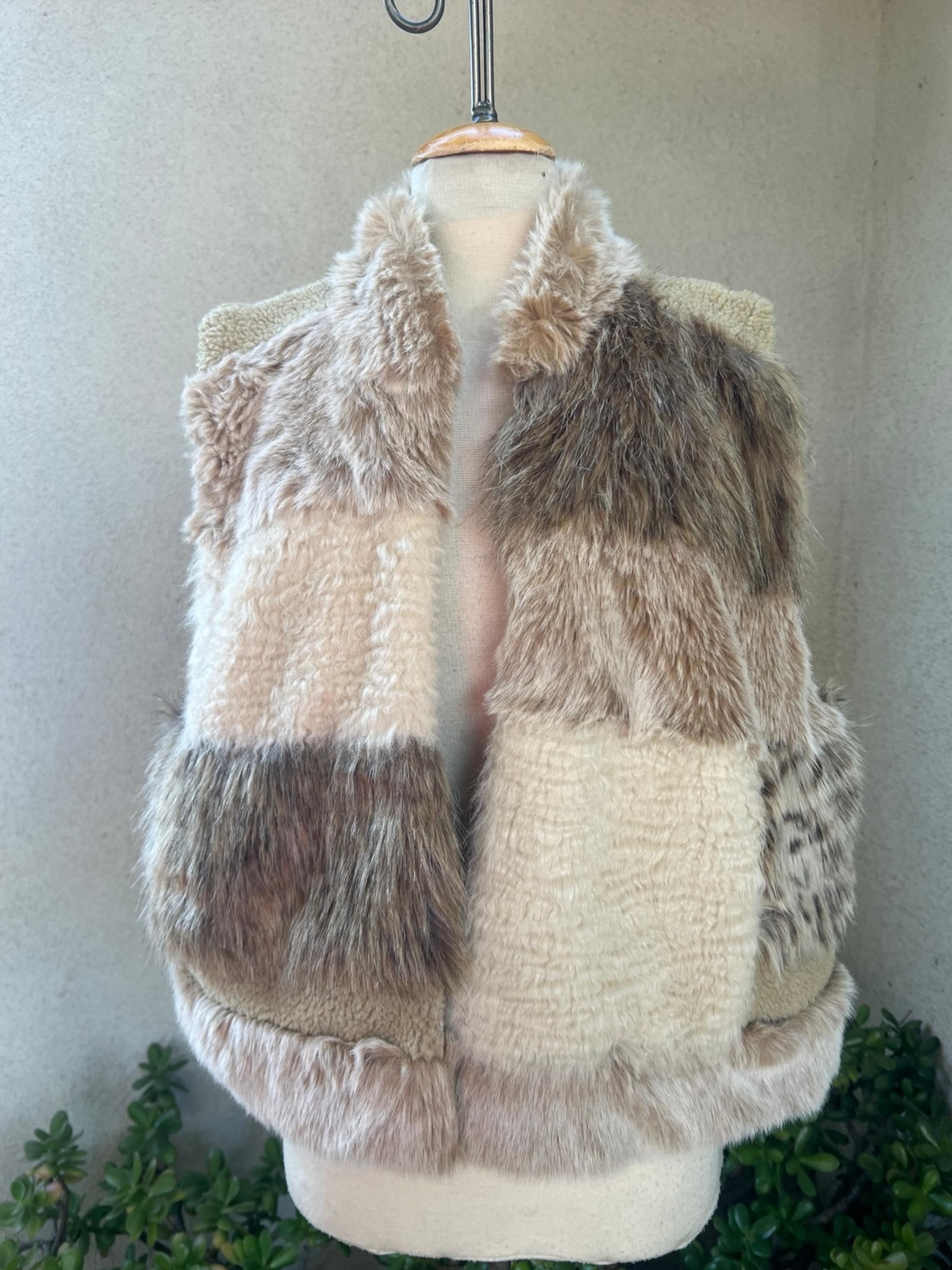 Anthropologie funky boho faux fur vest beige brown tones Sz XL.