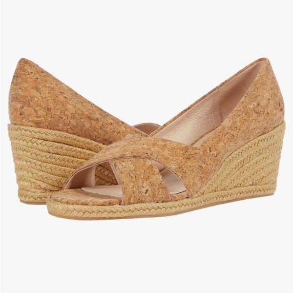 Jack Rogers NWOB Criss-Cross Wedge Espadrilles Tan Palmer Cork Women's Size 8