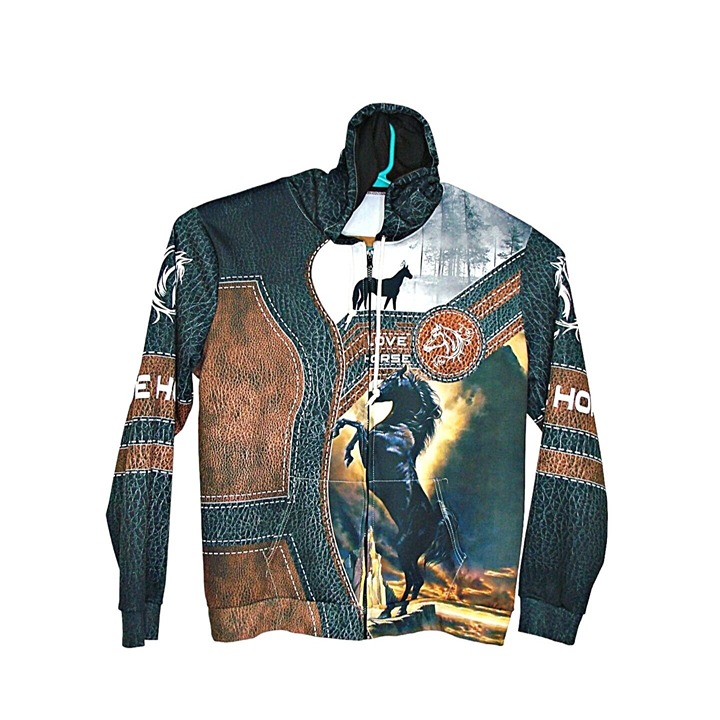 Love American Horse 3D All Over Design Full Zip Up Hoodie Leather Print Size 2X?