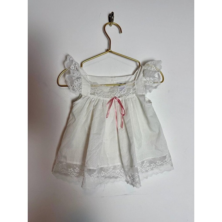 Vintage Baby Girls White Bow Dress 12 months