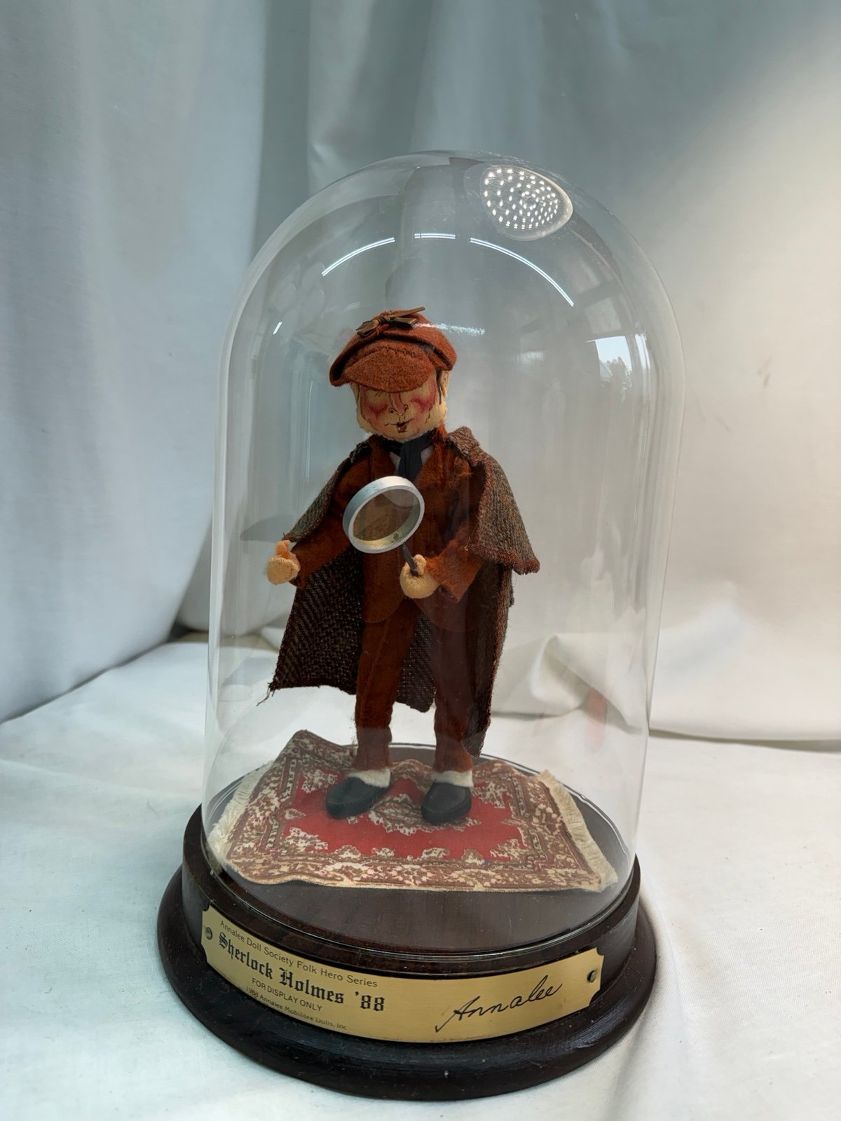Vintage ANNALEE Sherlock Holmes Doll In Glass Dome - 14” - 1988