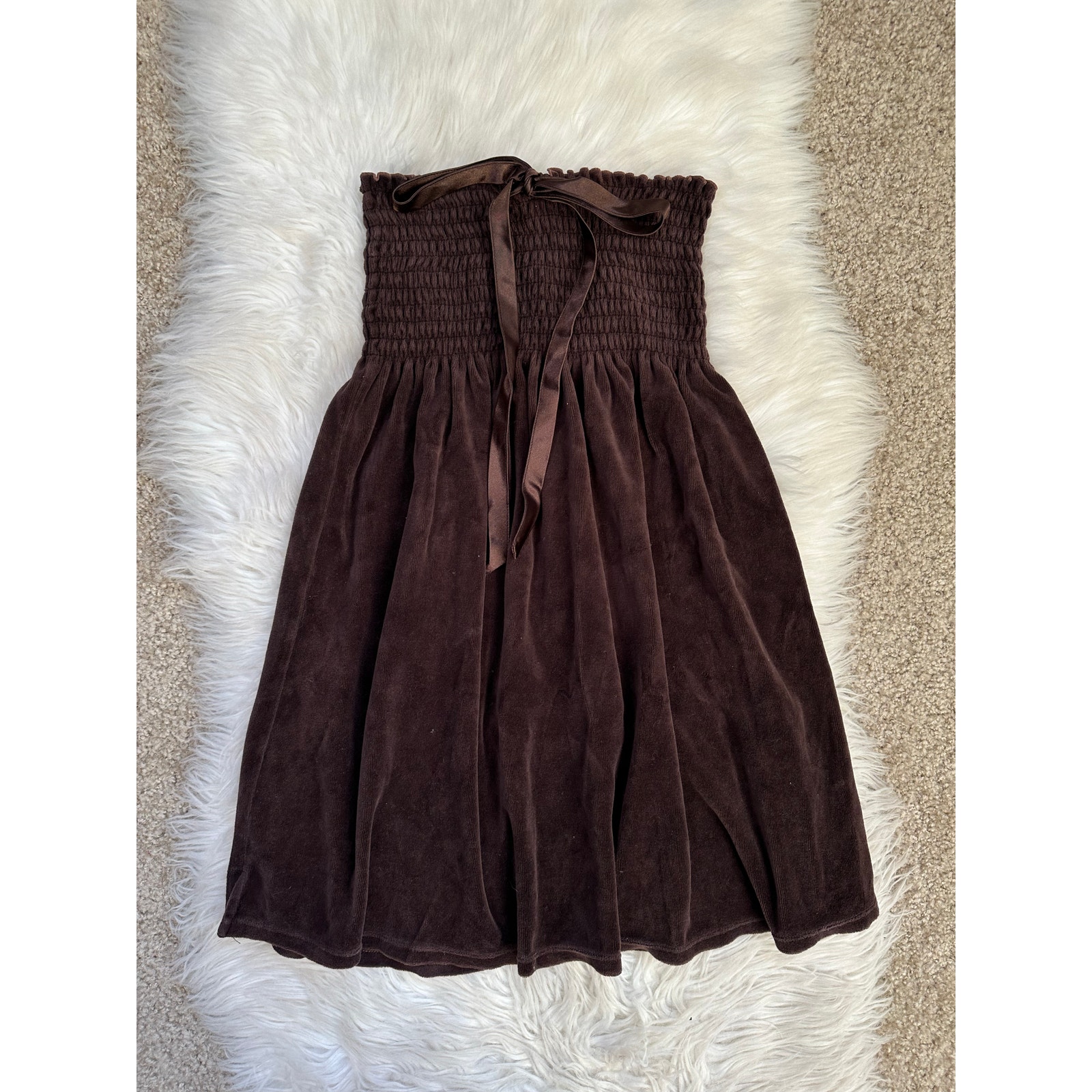 Y2K Old Navy Brown Velour Halter Strapless Bow Top