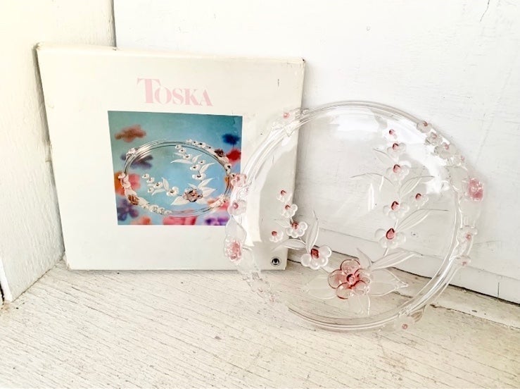 Mikasa Crystal Toska Glass Blossom Time Serving Tray, Serveware, VTG Retired NIB