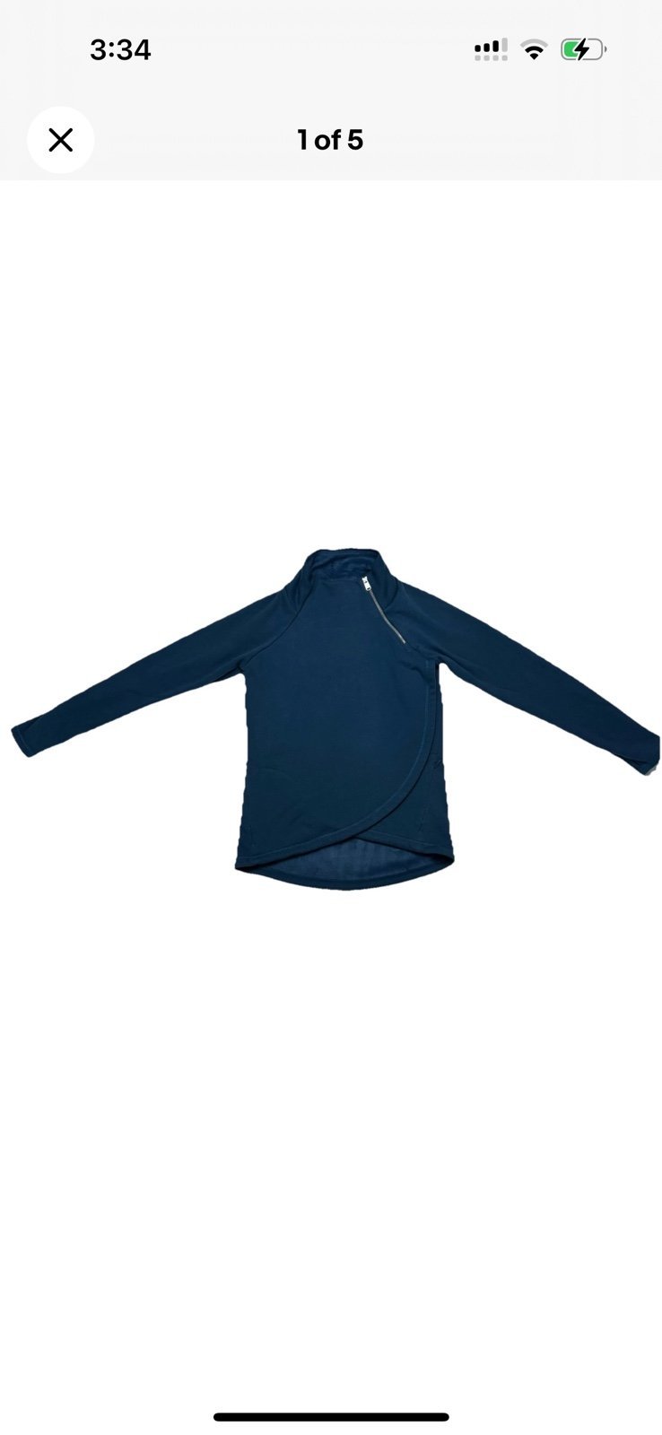 ATHLETA Cozy Karma Asym Pullover Wrap Sweatshirt Dark Sardina Blue pocket zip SM