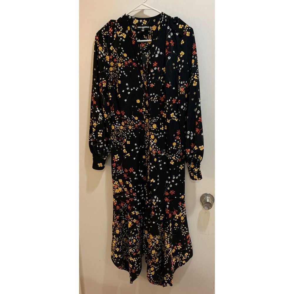 Karl Lagerfeld Floral Maxi Dress Size 2 Button Down Retail 170
