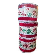NEW 3Pk 1/2 x 15 Ft Wire Edge Green Candy Burlap Red Felt Christmas Ribbon
