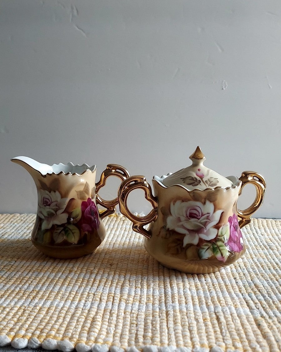 Vintage Lefton Heritage 22k Gold Trim Sugar and Creamer set