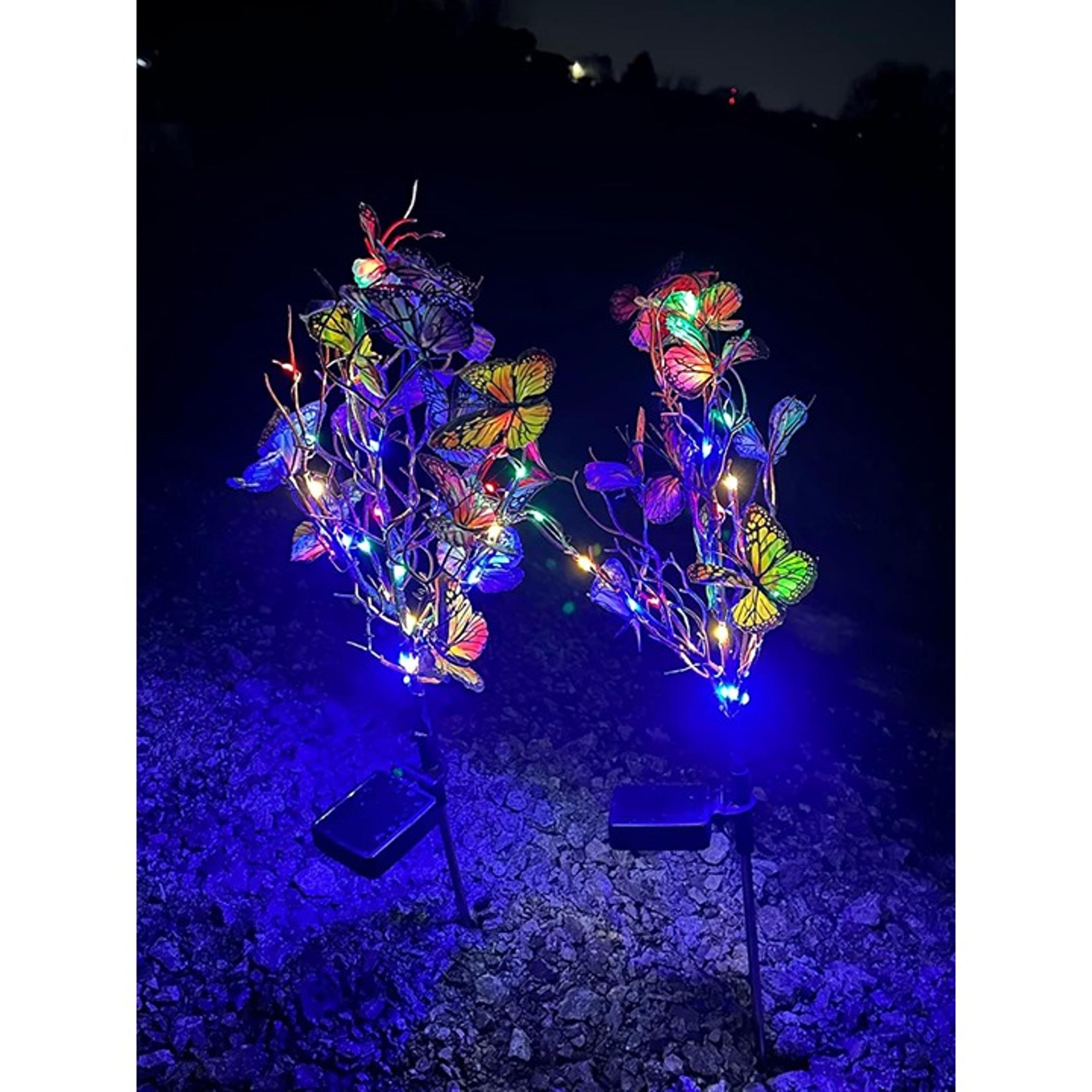 New 2 Pack Waterproof 44 LED Butterfly Flower Solar Garden Lights for Decor
