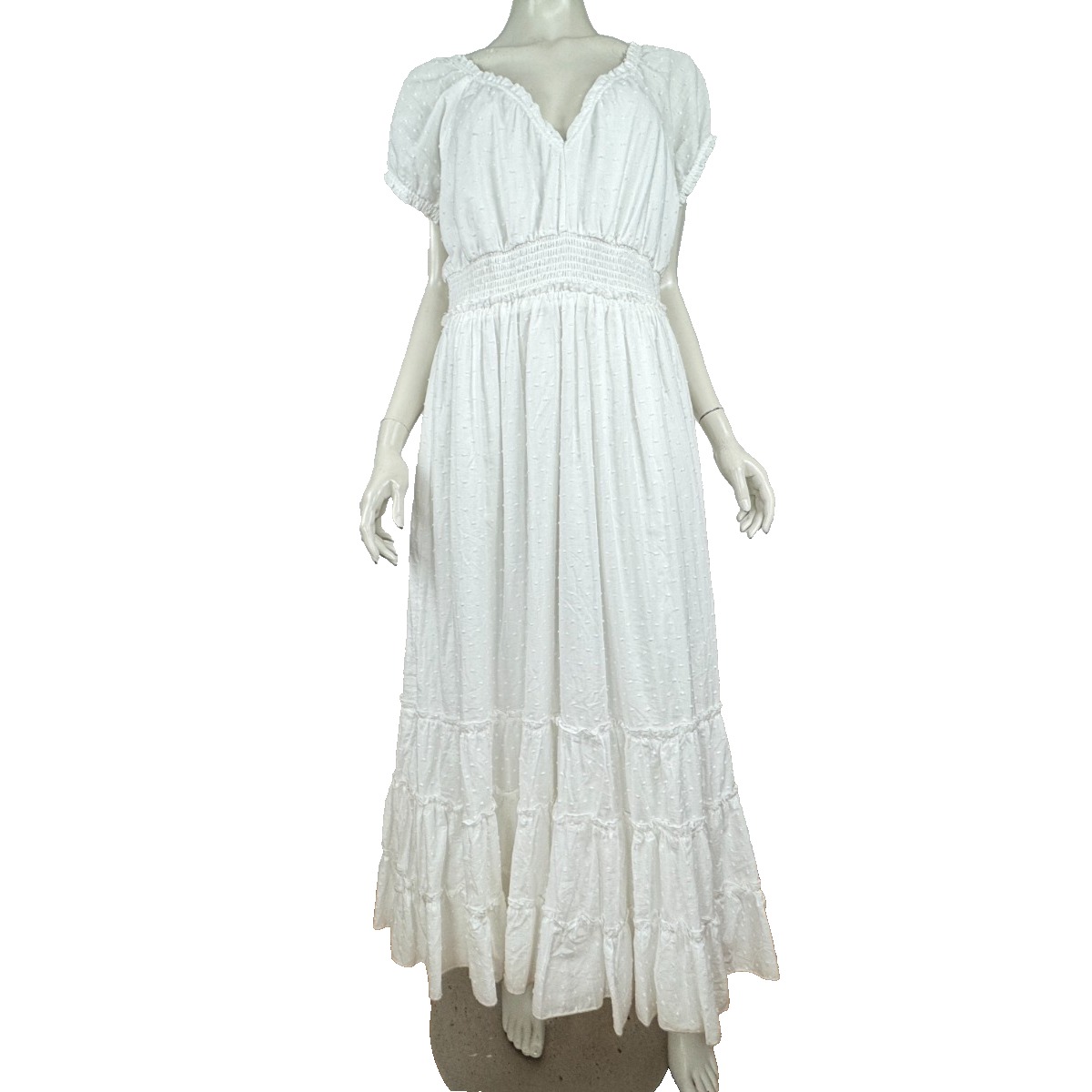 Betsey Johnson Cotton Short Sleeve Maxi Dress Women XL NWT Lined Ruffle White