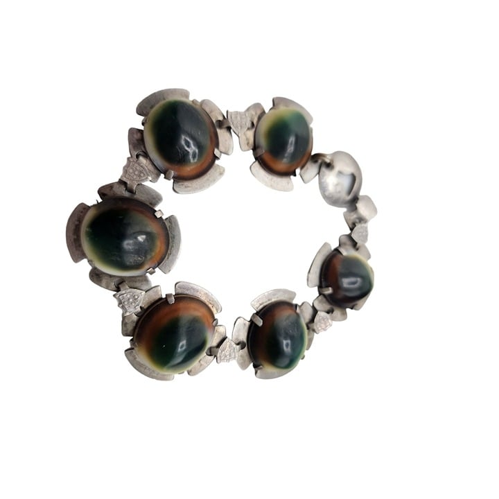 Vintage Unique Operculum Sterling Maltese Cross & Shield Bracelet (A3520)