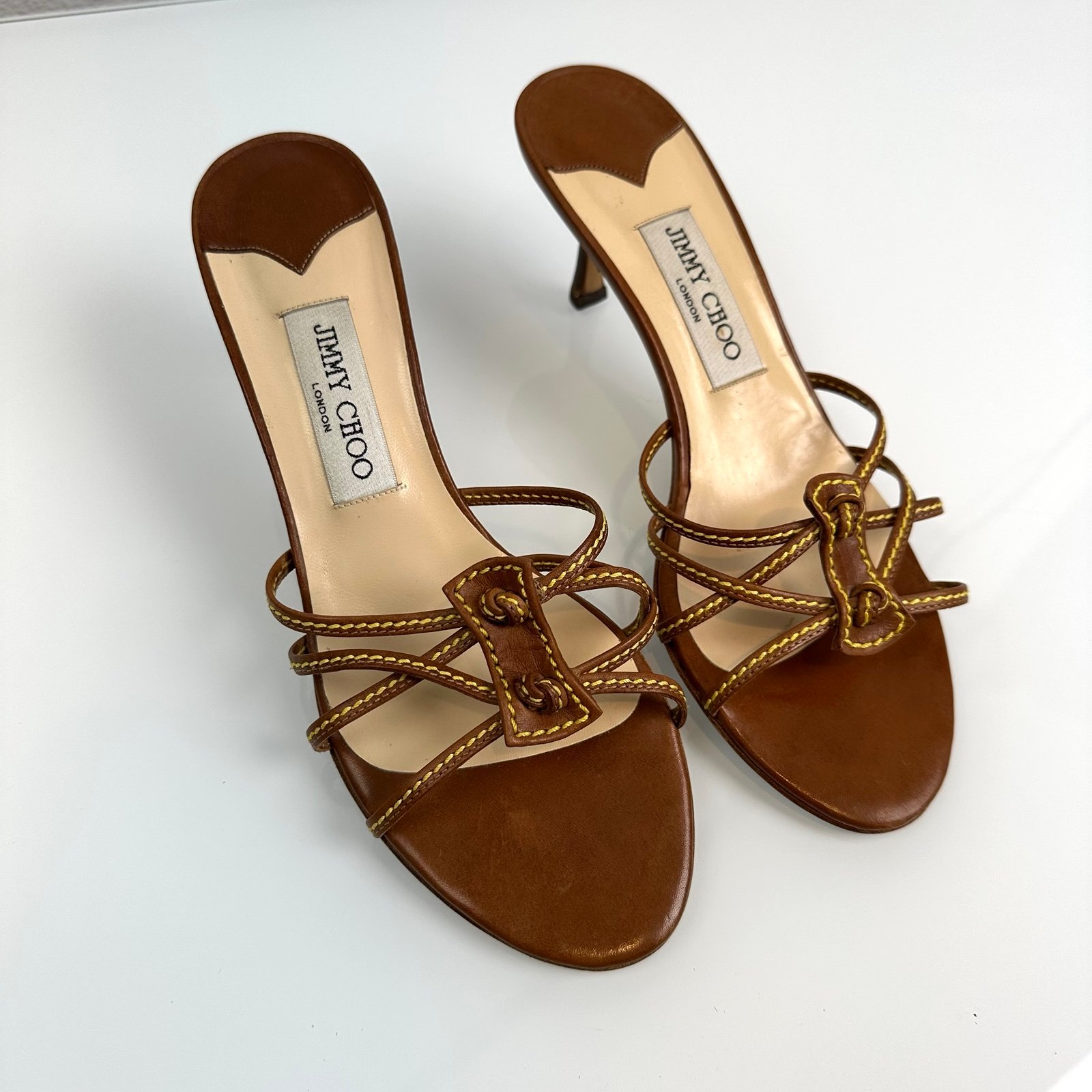 Jimmy Choo Brown Sandals Low Heel 38.5 Authentic