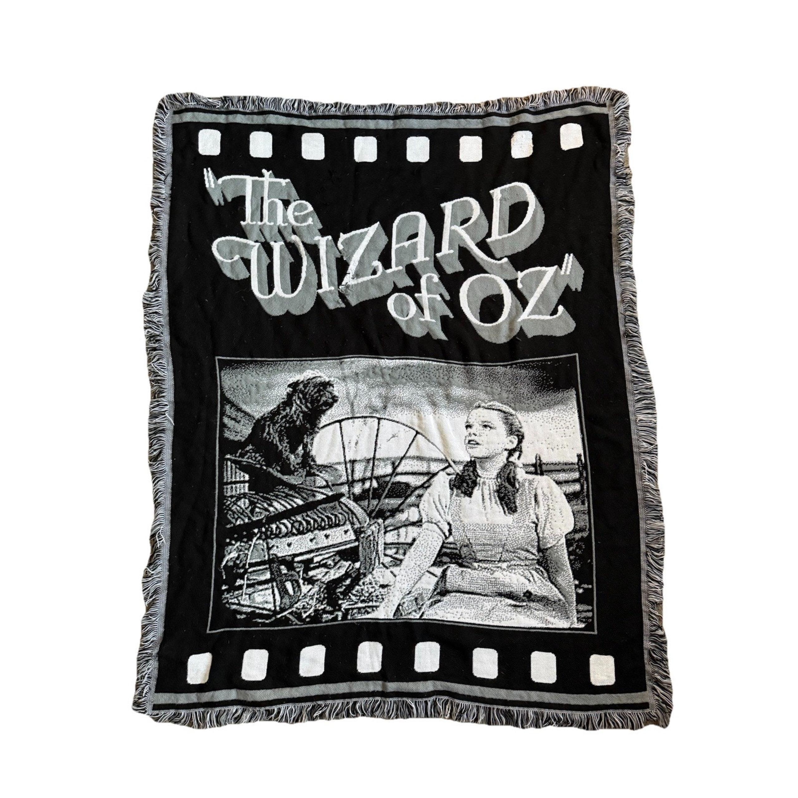 Vintage The Wizard Of Oz Tapestry Fringed Throw Blanket USA Used 50” x 60”