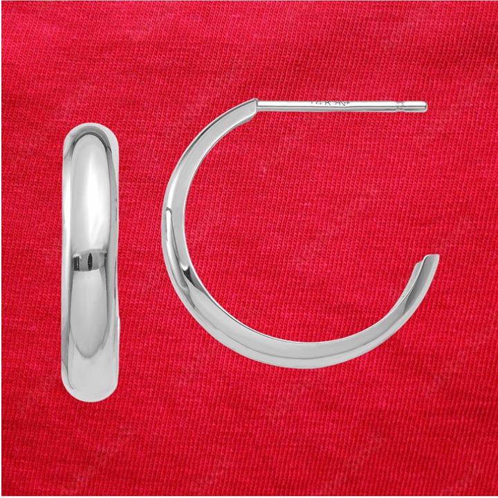 14k White Gold Polished 3.5mm J-Hoop Earrings