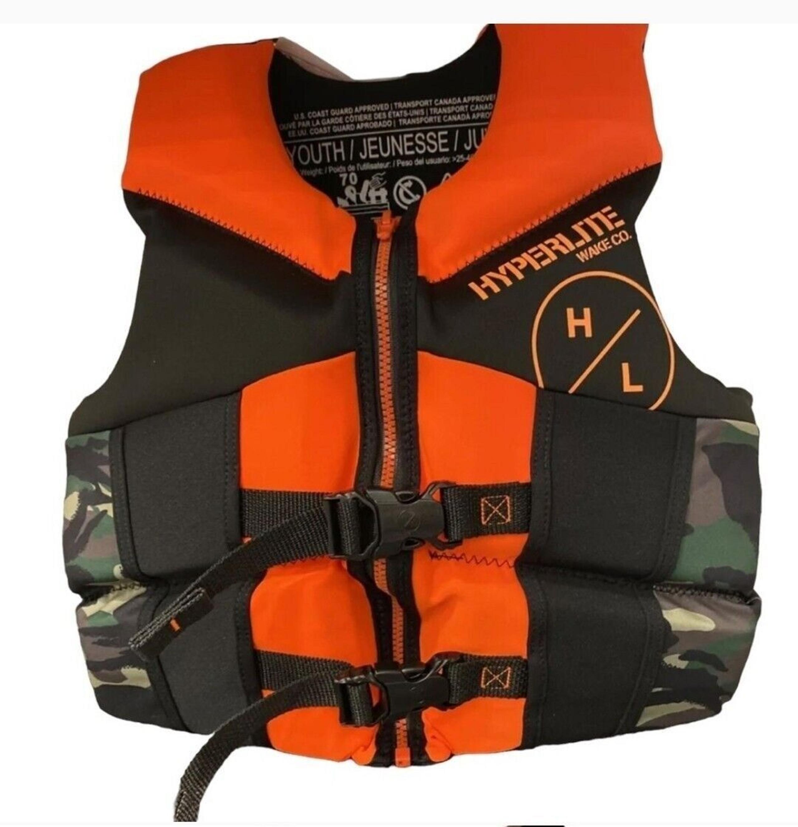 HYPERLITE Wake Co Youth Boys US Coast Guard Approved Life Jacket Camo, 55-88 lbs