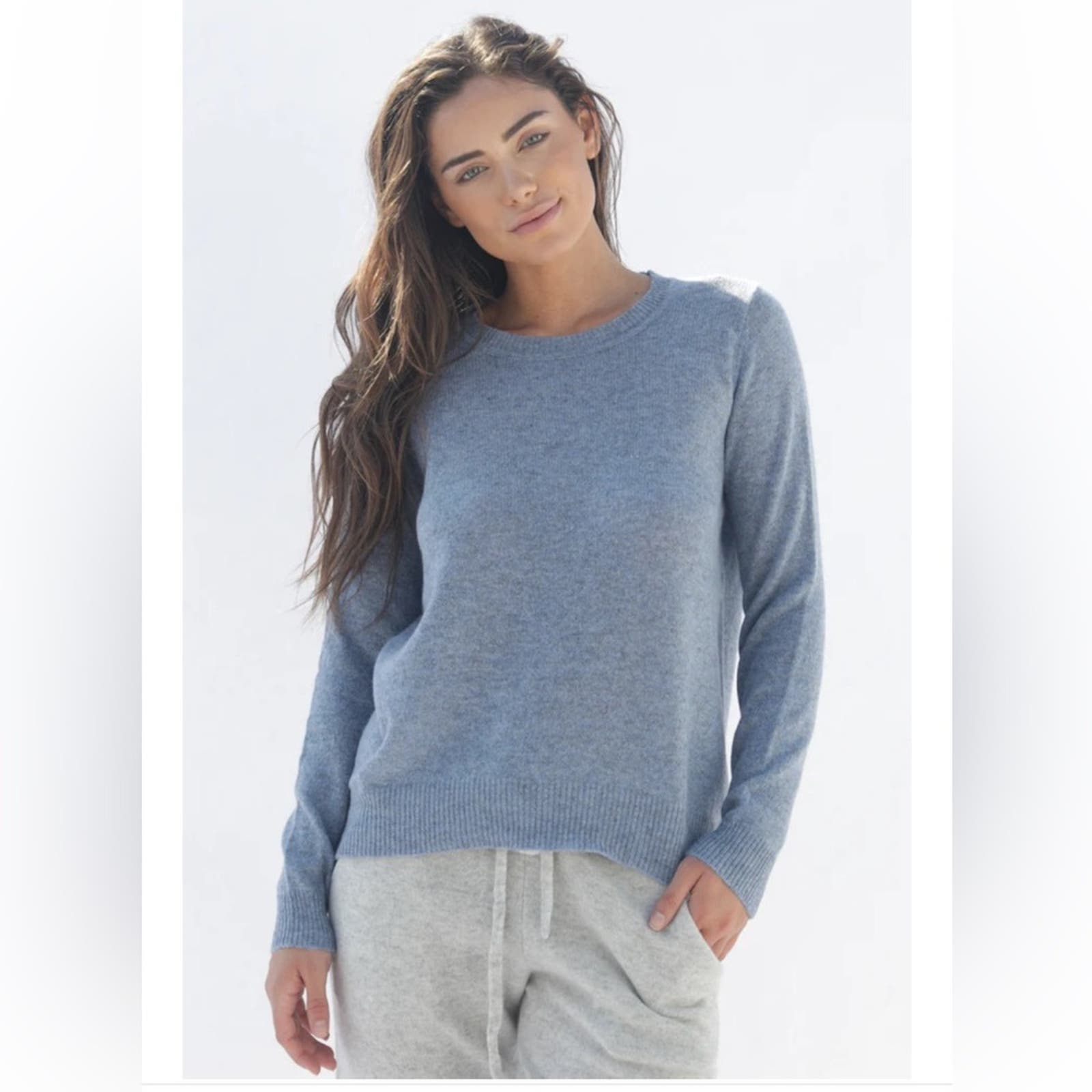 NWT Oats Cashmere Kendra 100% Cashmere Sweater Sky Blue Boyfriend FIT Coastal Lg