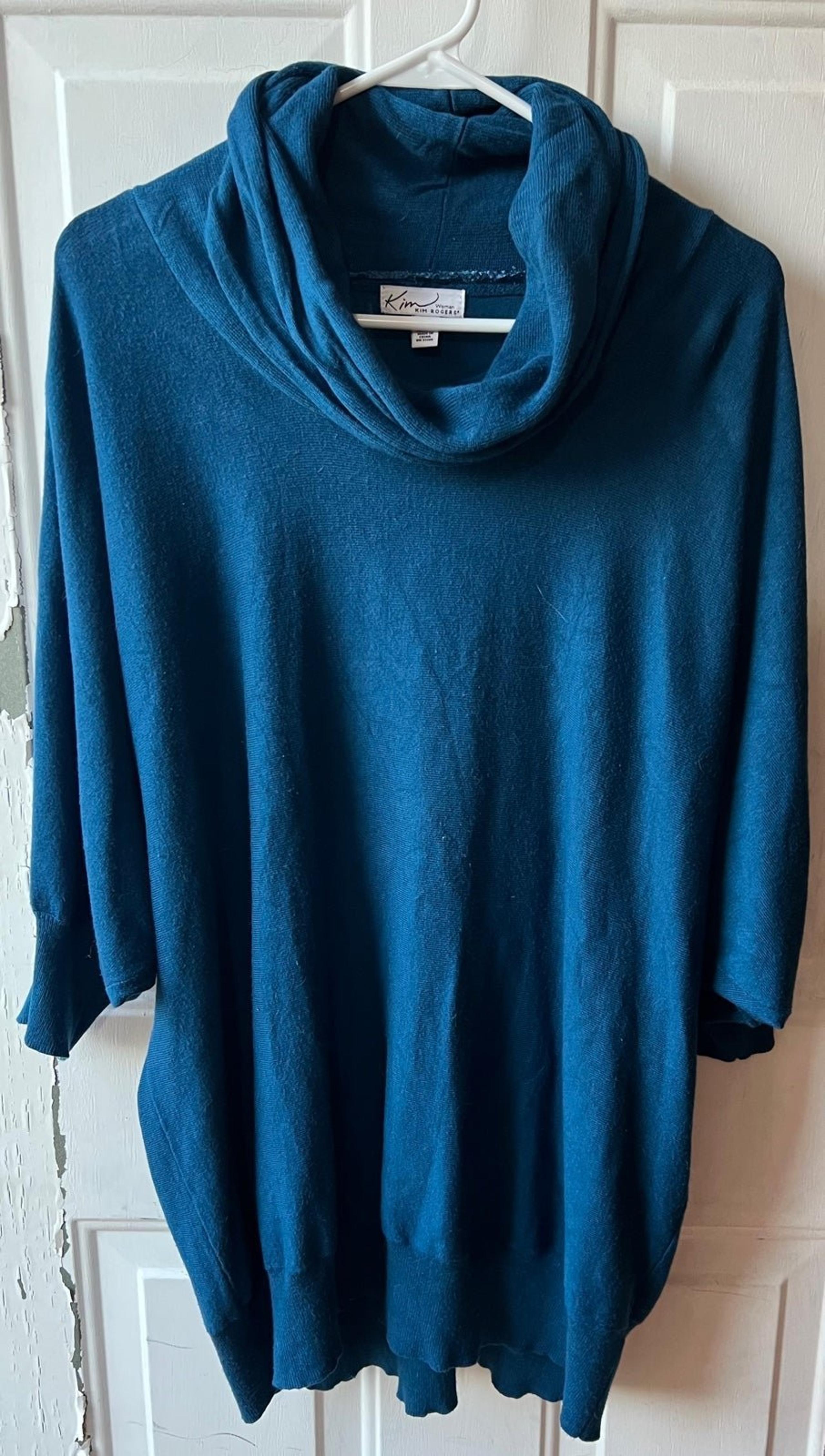 Kim Rogers sweater 3x cowl neck plus size teal blue women's
