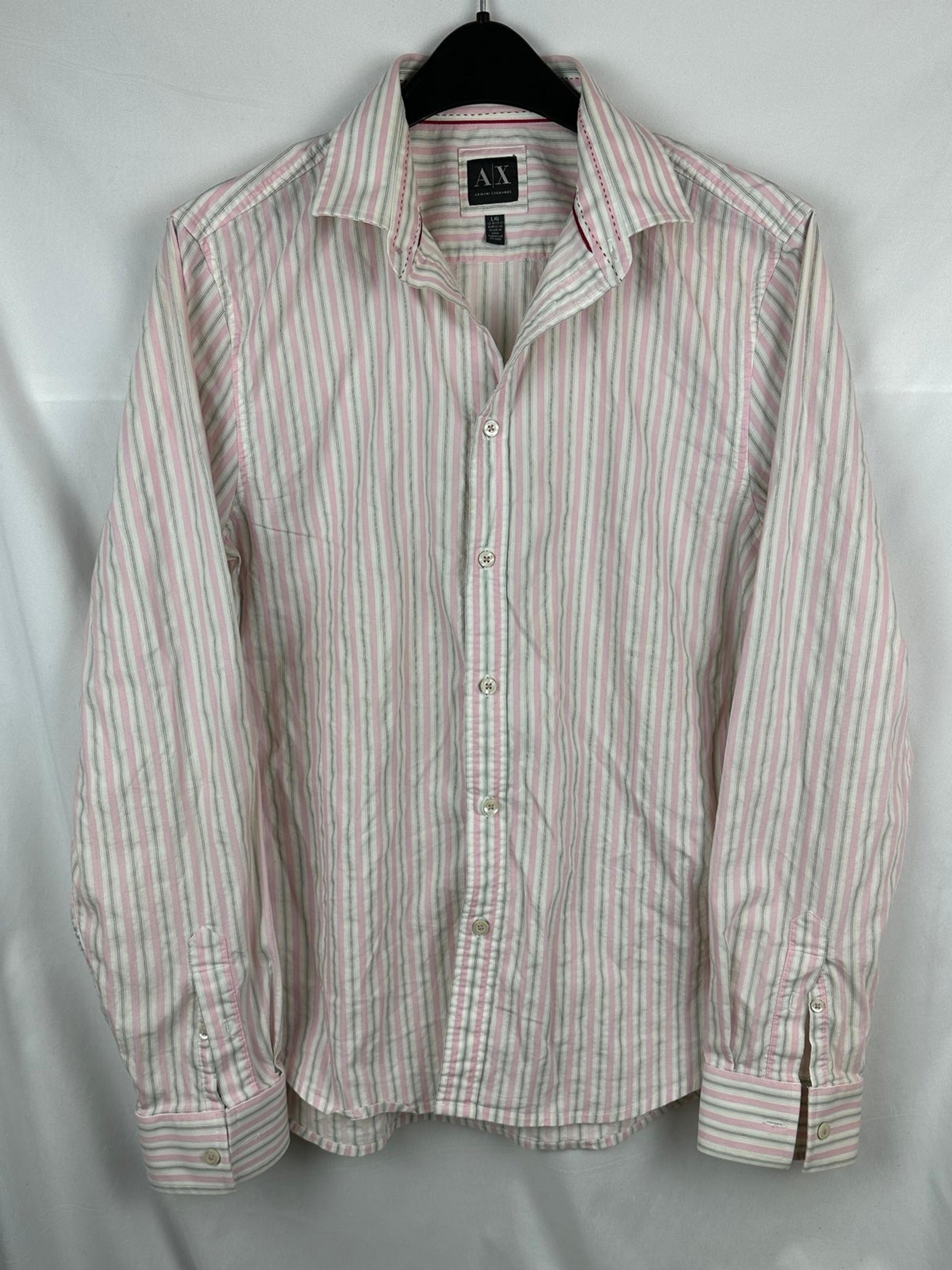 Armani Exchange Button Up Dress Shirt Men’s Large Pink/grey Stripes Long Sleeve