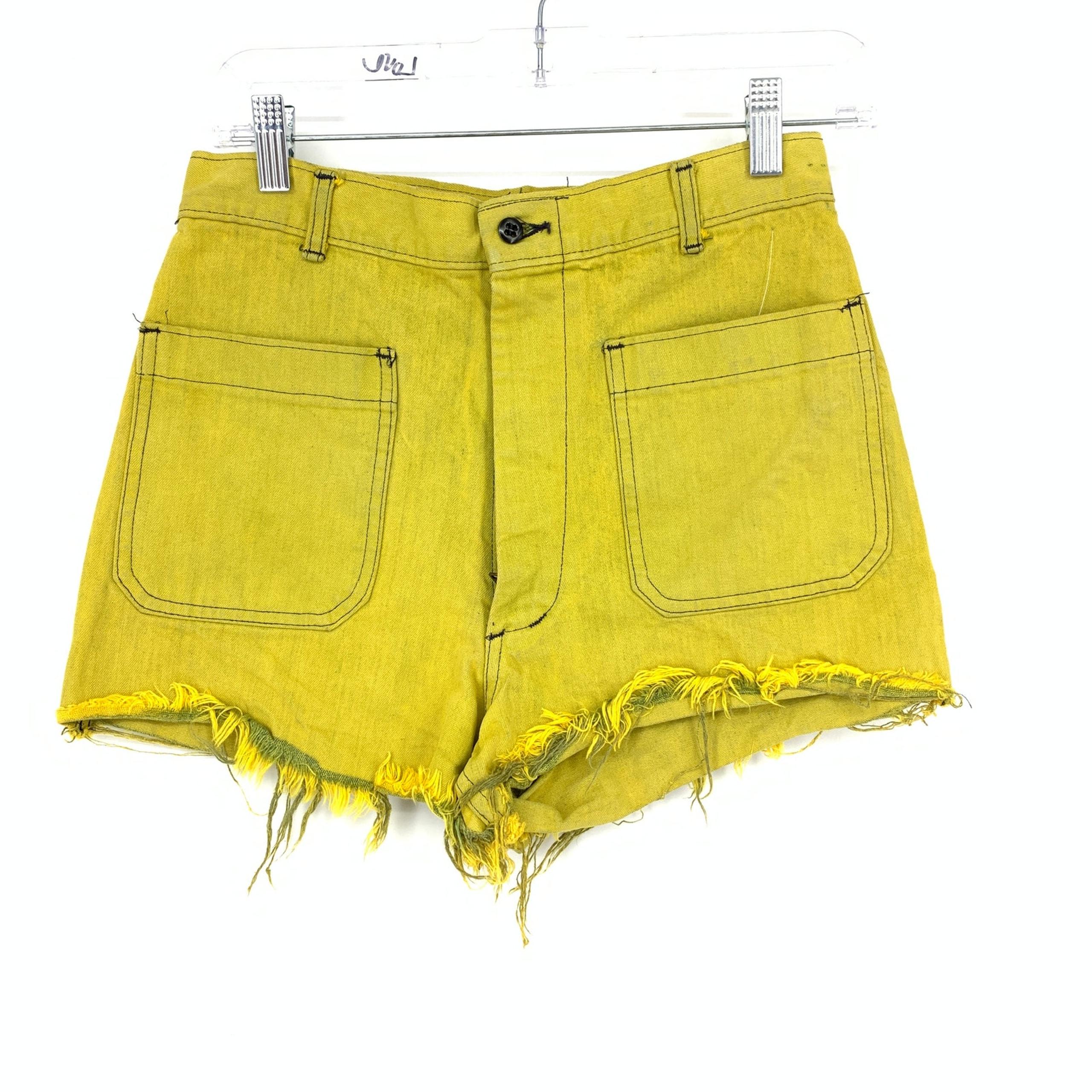 Vintage 70s Cut Off Shorts Womens Size 27" High Waisted Overdyed Yellow