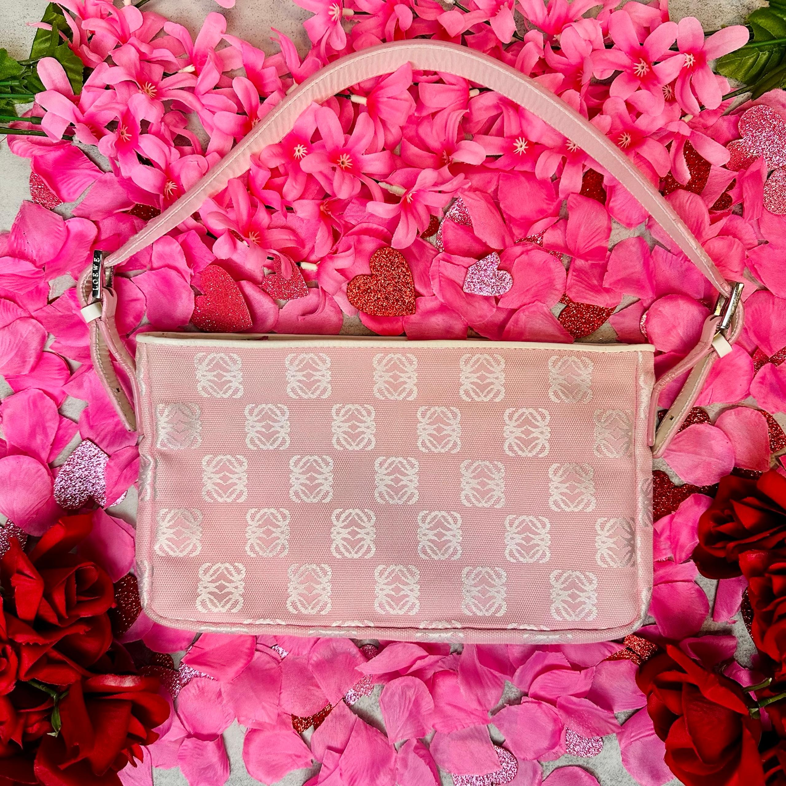 RARE Loewe Anagram Pink Canvas & Leather Shoulder Bag