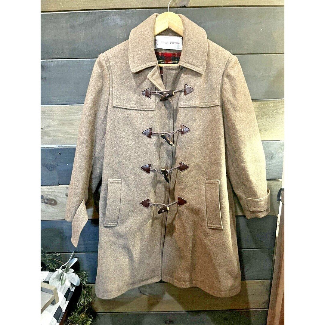 Vintage Evan Picone Women's Wool Pea Coat Toggle Plaid Size 12
