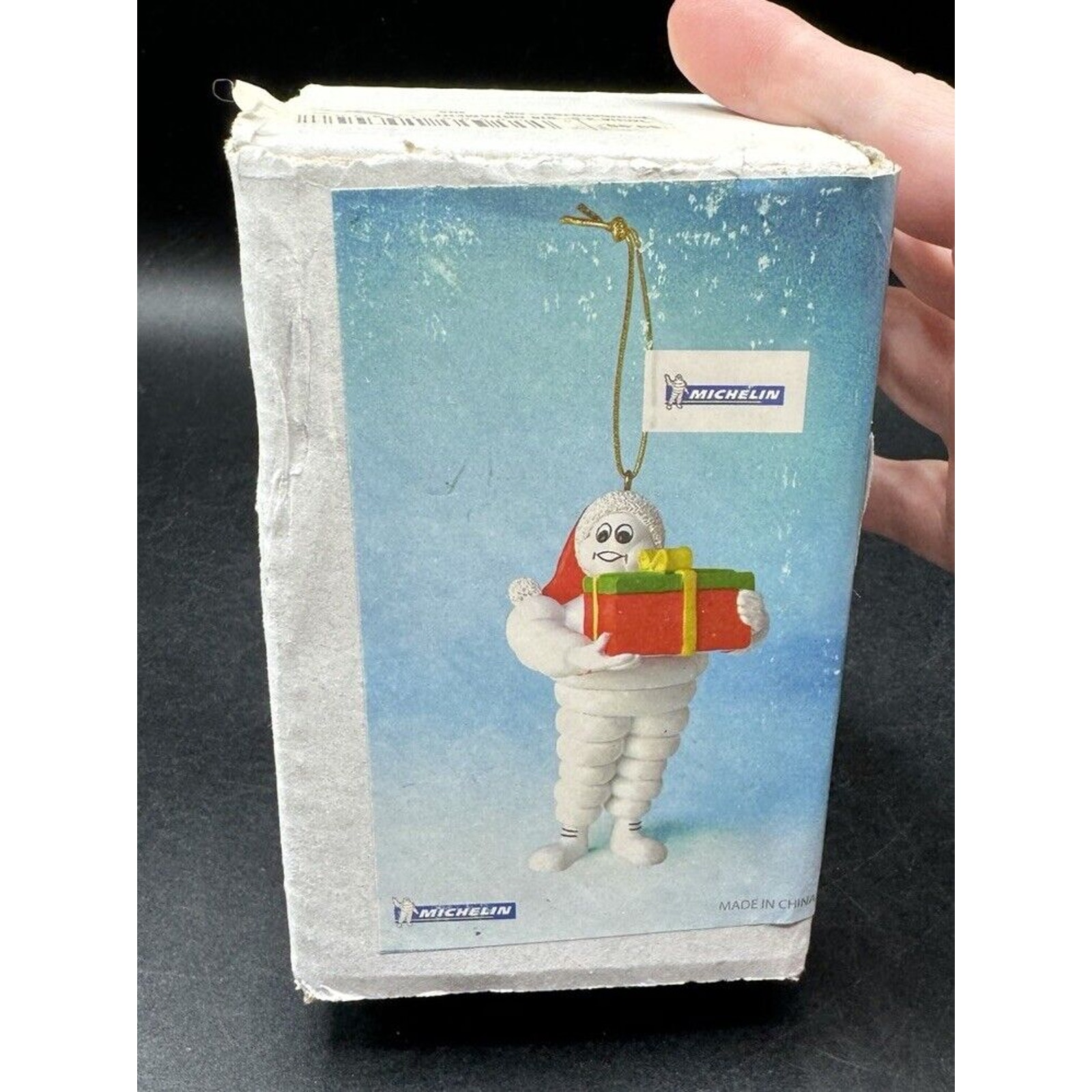 Brand NEW 1980s Michelin Man Holding Present Christmas Ornament Advertising 25D