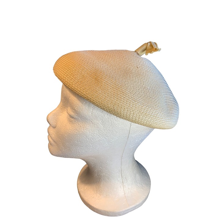Clover Lane Ladies Beret Ivory Hat Sz 22 Vintage