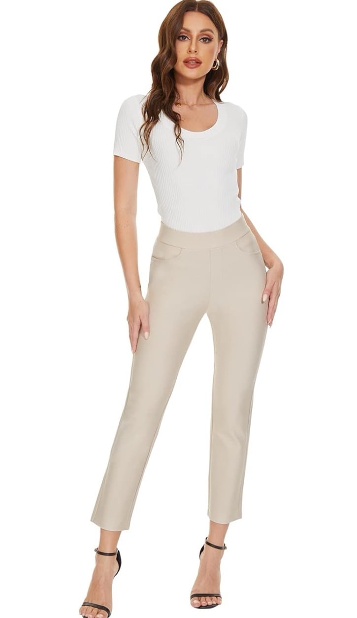 Ginasy Women Black Dress Pants Casual High Waisted Stretch Ankle