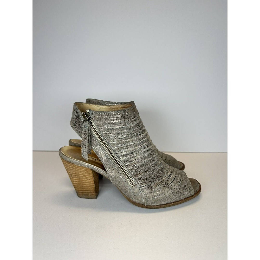 Paul Green Cayanne Peep Toe Bootie Sandals Woven Metallic Leather Comfort US 7.5