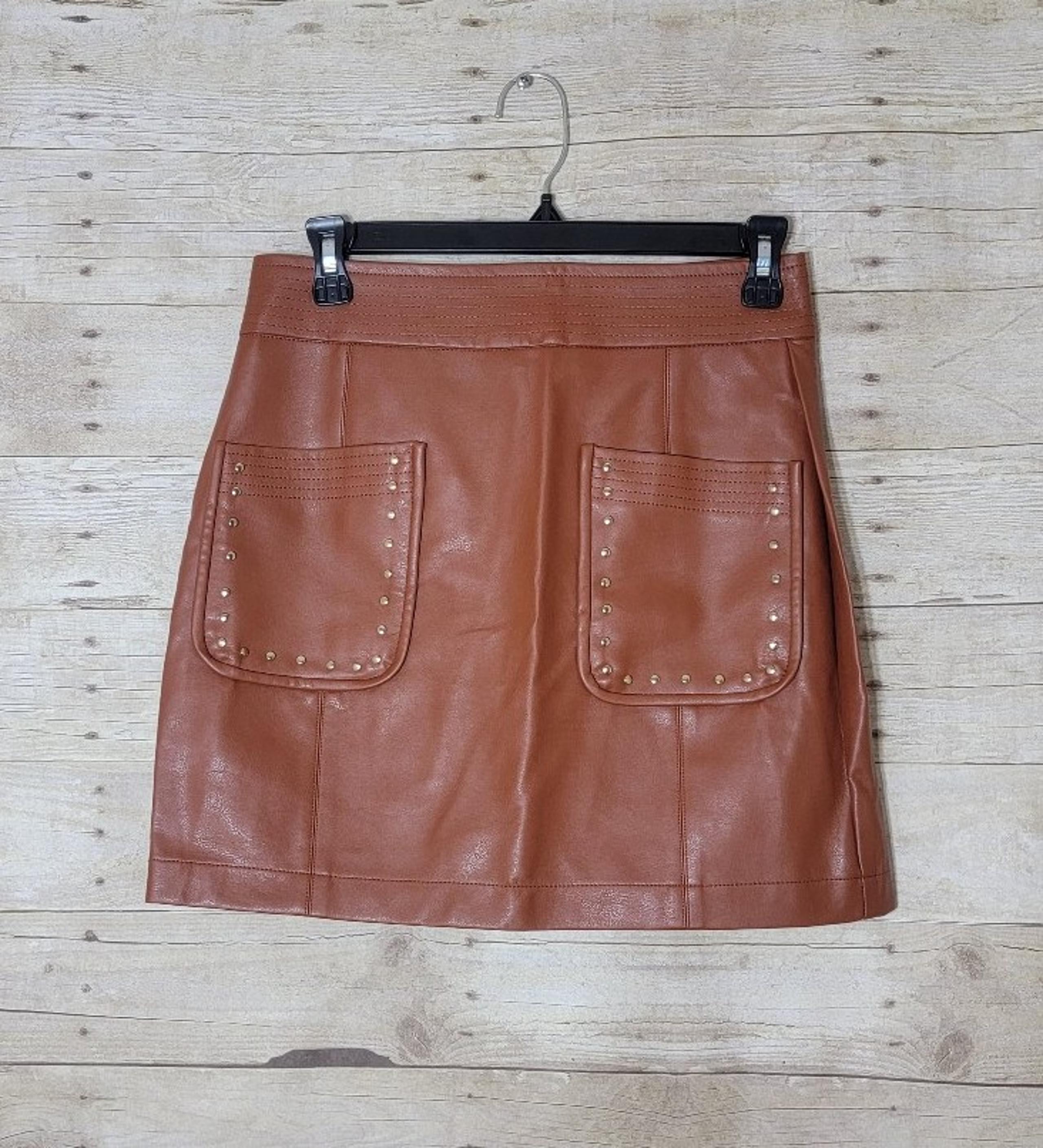Haute Monde faux brown leather mini skirt. Size S