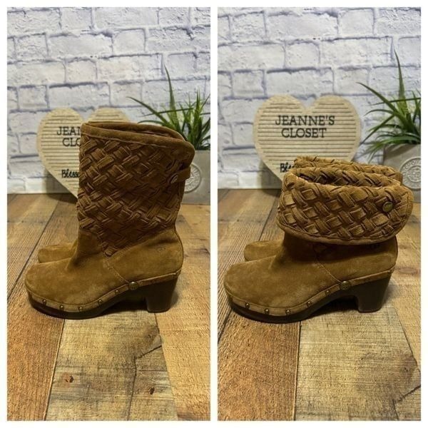 UGG Lynnea Arroyo Boots Brown Suede Studded Clog Heels Womens Size 6 Great pre o
