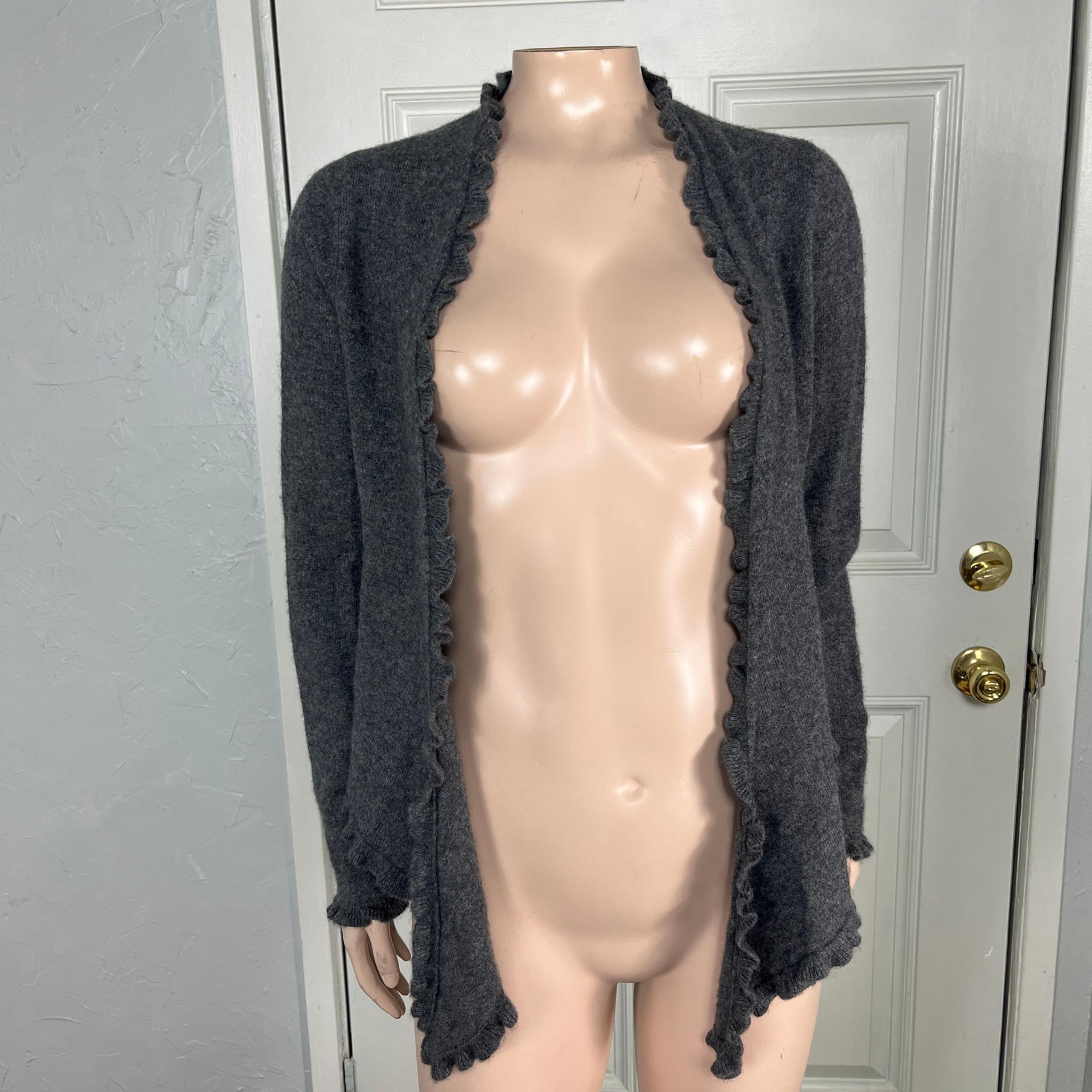 Garnet Hill Women's Sweater XS Cashmere Open Front Ruffle Knit Open Front KK10