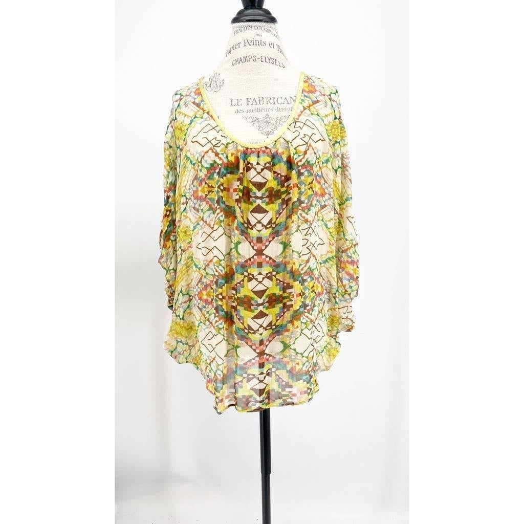 ANTHROPOLOGIE Conditions Apply sheer multicolor short sleeve oversized blouse