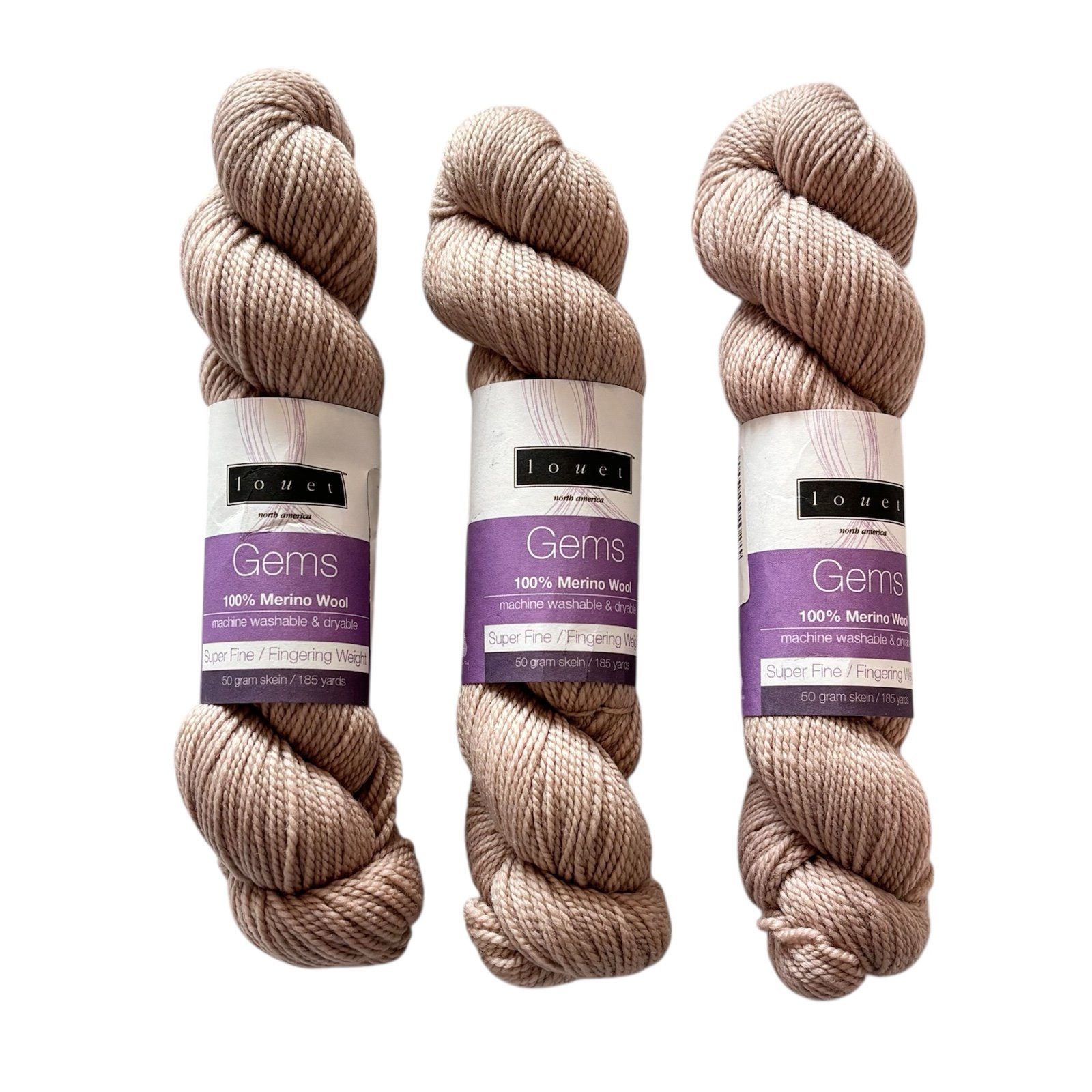 Lot of 3 Louet Gems Merino Wool Super Fine fingering weight yarn in Linen Grey