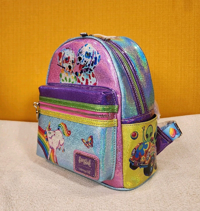 Best Price in Town - Loungefly Lisa Frank Color Block Holographic Glitter Mini Backpack NEW - Mid-Season:£61[hoWomen_2592903ua]