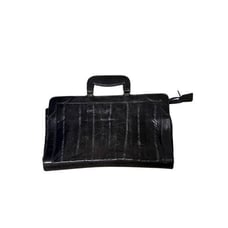 Mid Century Pleated Black Leather Messanger Bag Clutch Laptop Briefcase Vintage