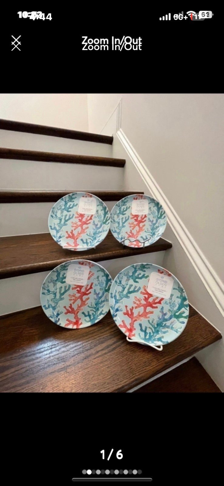 SIGRID OLSEN MELAMINE BEACHY TURQUOISE CORAL SALAD PLATES NEW 4