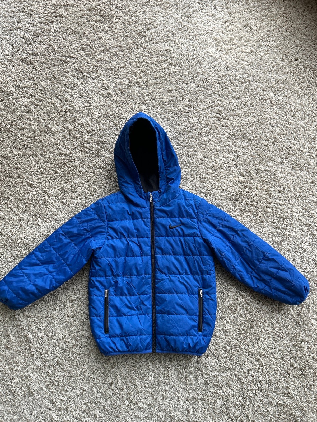 Nike Blue Hooded Puffer Jacket - Youth Boys Size Large (7)