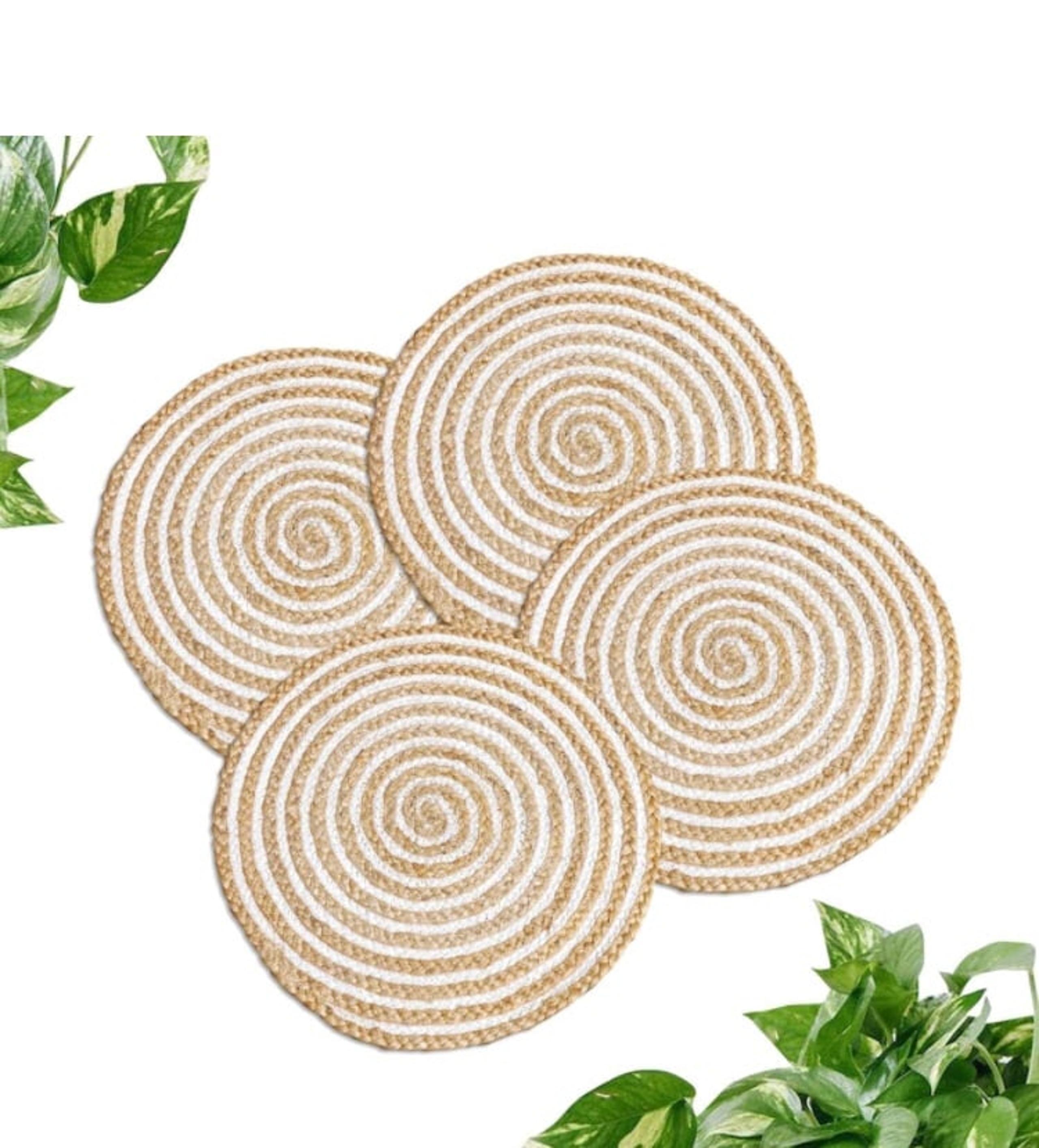 New Round Woven Placemats - Natural Jute Placemat (Set of 4,14 Inch), Non-Slip,