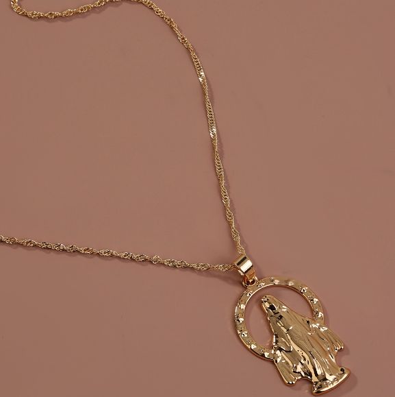 Minimalist accessory niche exaggerated embossed portrait metal angel man necklac