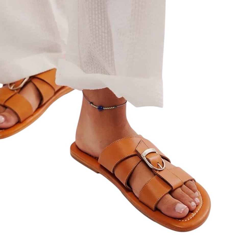 Free People Women's Sloan Buckle Leather Sandals in Cinnamon Clay NEW Size 6