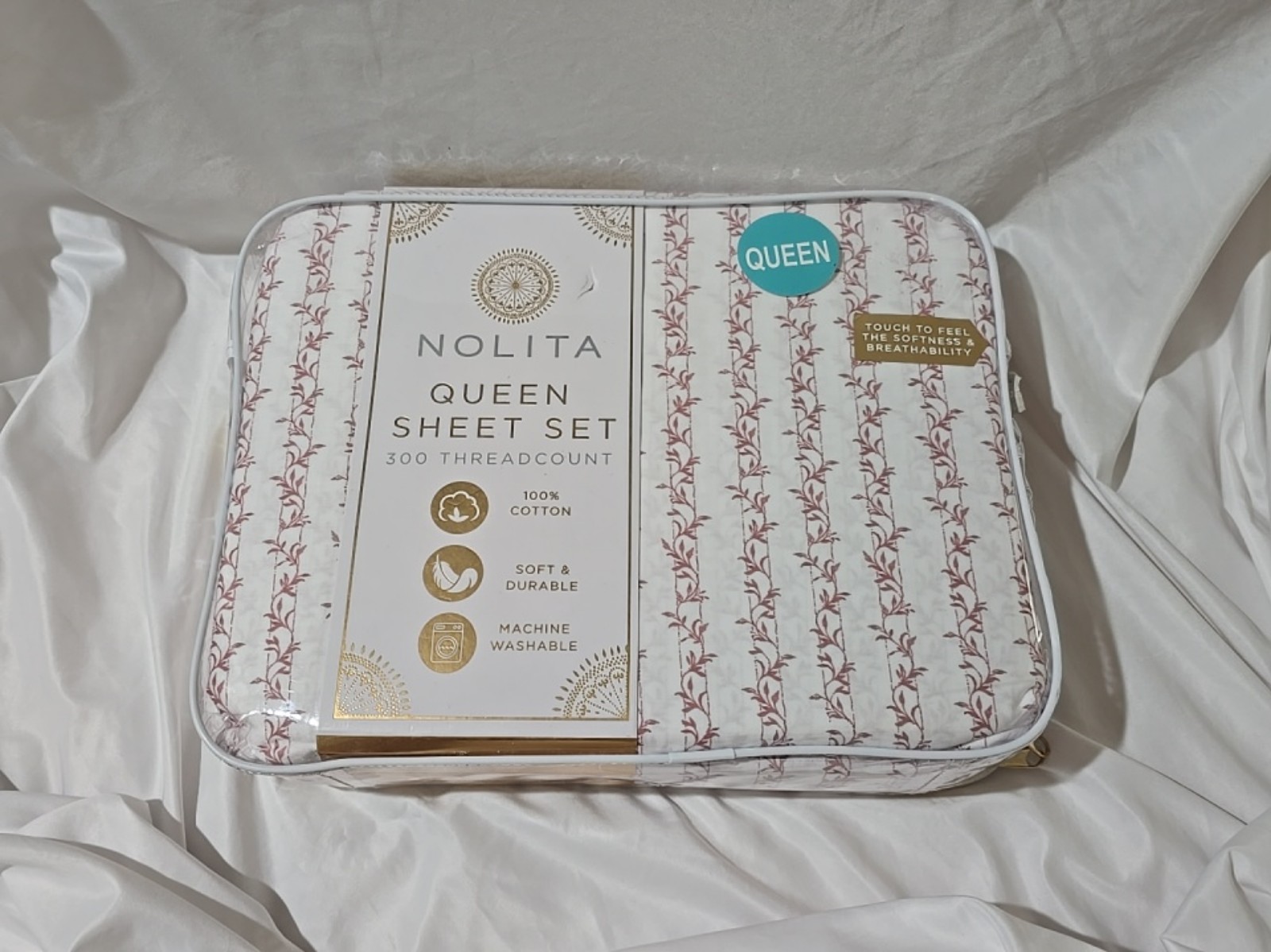 NIP Nolita Queen Sheet Set 300 Threadcount 4Pc Set Smooth Printed 100% Cotton
