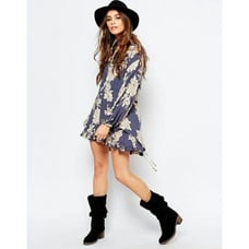 New! FREE PEOPLE Women's 70's Style Floral Double-hem Mini Shirt Dress Size XS