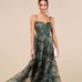NWOT Lulus Exclusive Glamour Green Floral Organza Tiered Maxi Dress XS