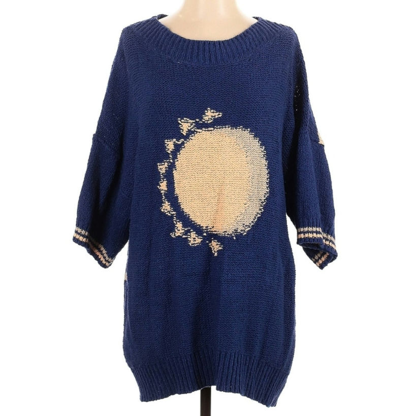 Free People Opal Moon Small Blue Boho Sweater