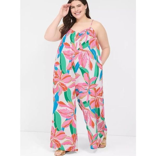 Lane Bryant Sleeveless Smocked V-Neck Jumpsuit 22/24