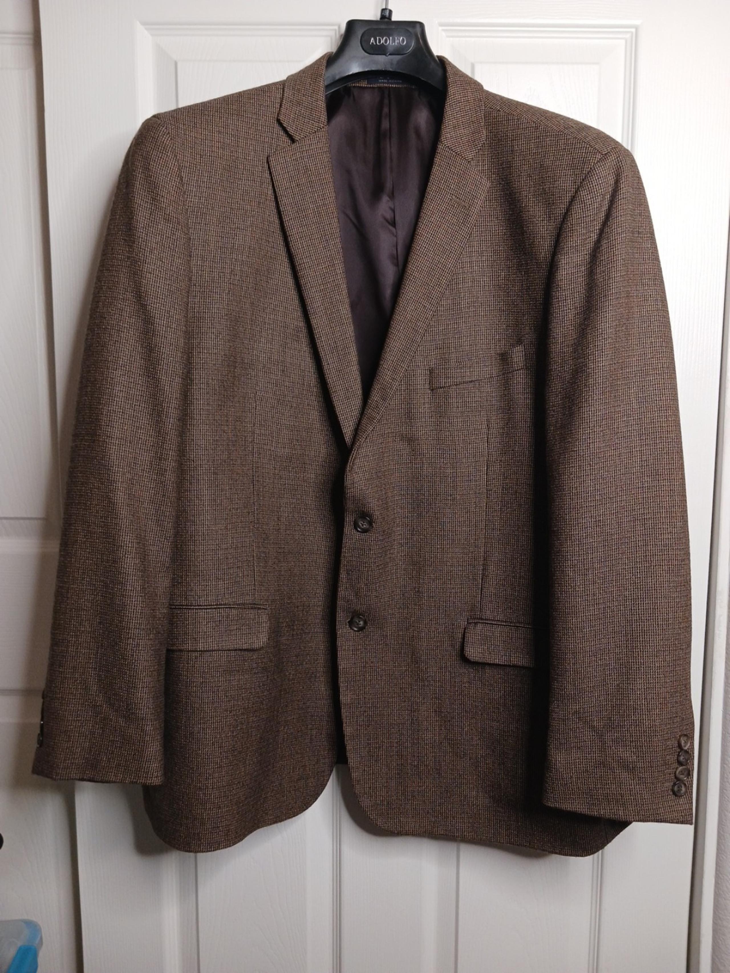 Men's Adolpho Tweed Blazer 100% Lambs Wool Brown Jacket 48R RN 93324 Single Brea