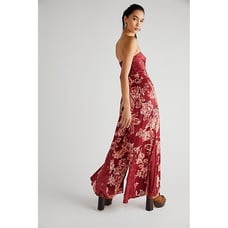 NWT Free People Silky Juliet Jumpsuit 228 SMALL Wine Floral Boho Wide Leg