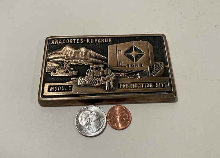 Vintage 1984 Brass 1 Pound Bar, Arco Oil Company, Anacortes, Kuparuk, Module Fab