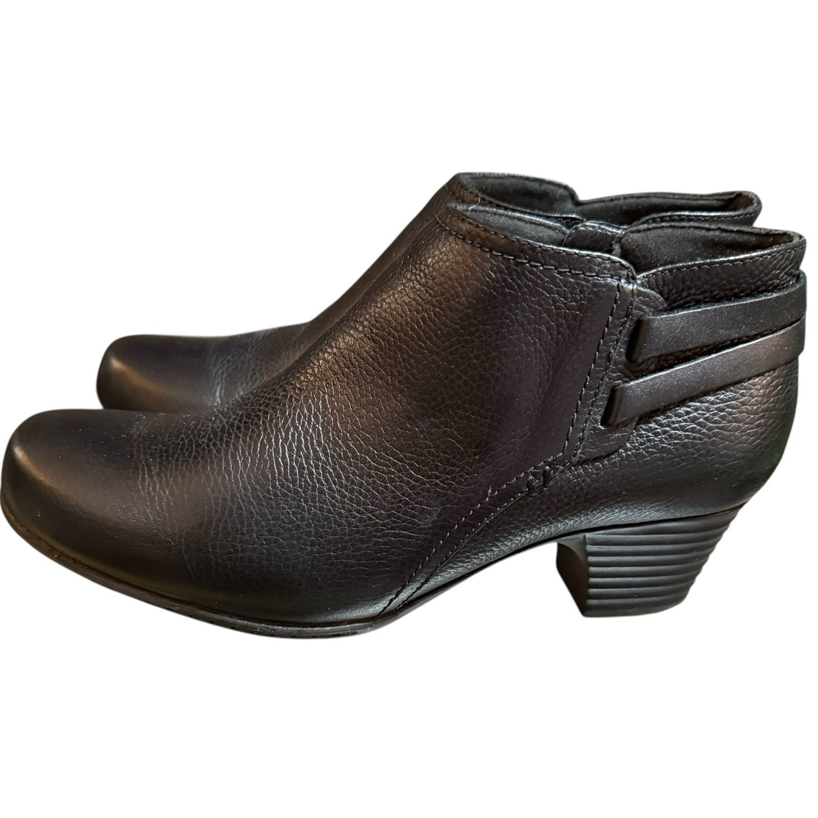 Clark's Collection Black Leather Heeled Ankle Boot Size 7.5 M Side Zip