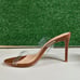 Schutz Ariella Heeled Sandals Stiletto Brown Leather Clear Straps Womens 9 B